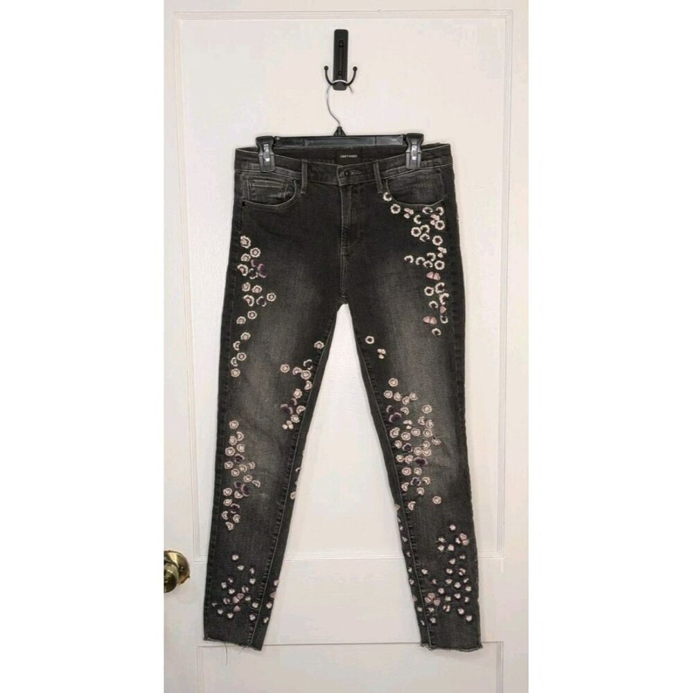 Driftwood Jackie Jeans Womens Size 28 Embroidered Floral Skinny Boho Dark Wash